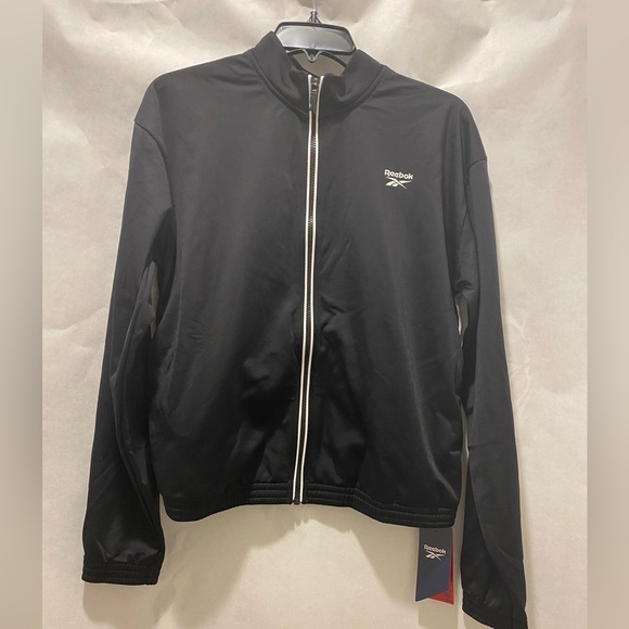 Reebok Women's Logo Tricot Long-Sleeve Track Jacket - Black - Size M, NWT - Picture 2 of 7